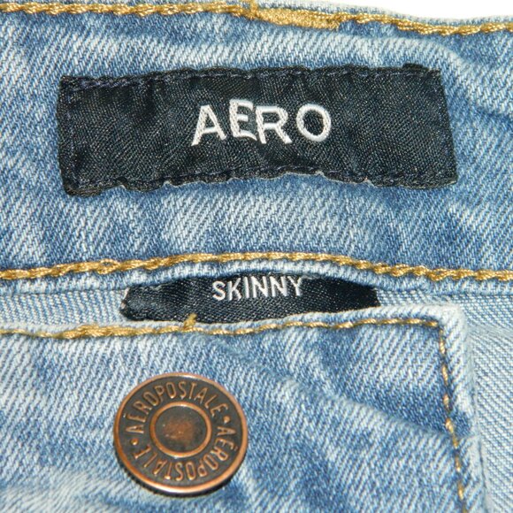 2 fo/$25 AERO Areopostal Men's Unisex Distressed Washed Blue Denim Jeans Size 28 - Picture 10 of 13